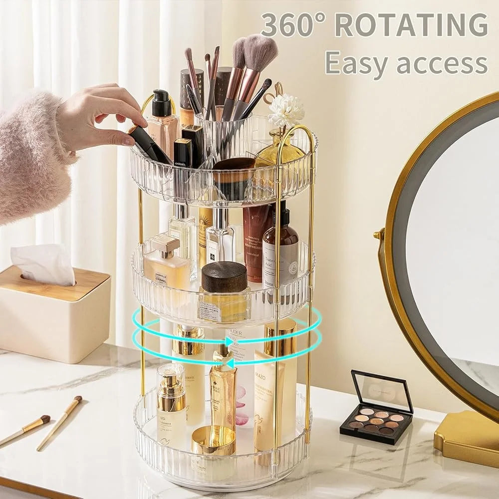 3 Tier 360° Rotating Makeup Organizer Large-Capacity Cosmetic Storage Skincare Holder Vanity Organizer Bathroom Storage Box
