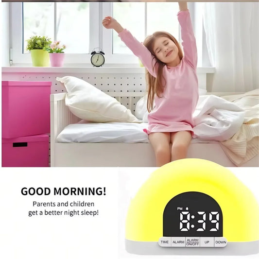 Fashion Color Night Sunrise Alarm Wake up Light with Touch Control Semicircle Dual Clock Europe White