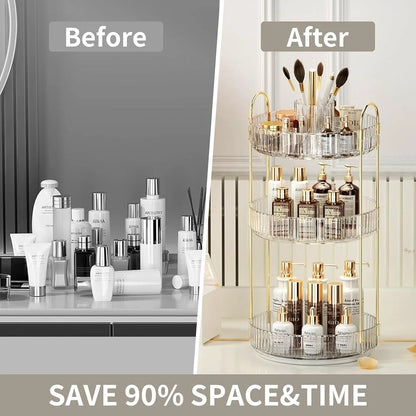 3 Tier 360° Rotating Makeup Organizer Large-Capacity Cosmetic Storage Skincare Holder Vanity Organizer Bathroom Storage Box