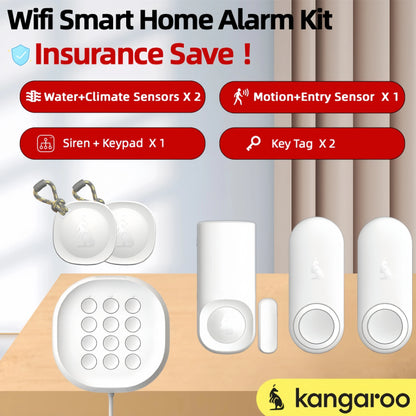 7 Ps Wifi Smart Home Alarm Kit ，Wireless Water Leak/Mold/Climate/Temperatura/Motion Alerts，Door/Window Security Alarm