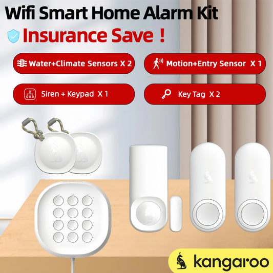 7 Ps Wifi Smart Home Alarm Kit ，Wireless Water Leak/Mold/Climate/Temperatura/Motion Alerts，Door/Window Security Alarm