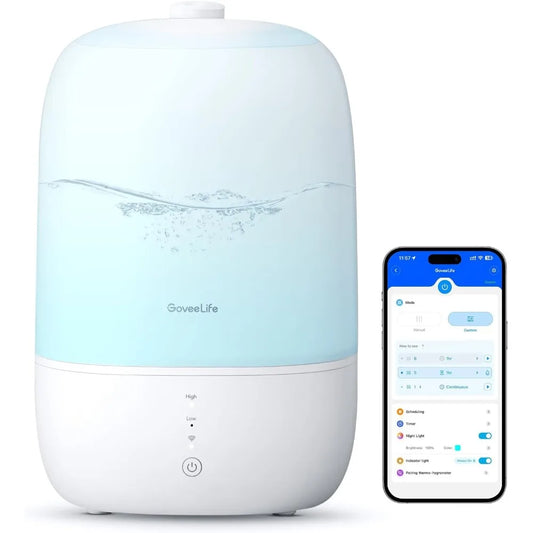 Smart Humidifiers for Bedroom, 3L Top Fill Cool Mist Humidifiers with Essential Oil Diffuser, Humidity Control,