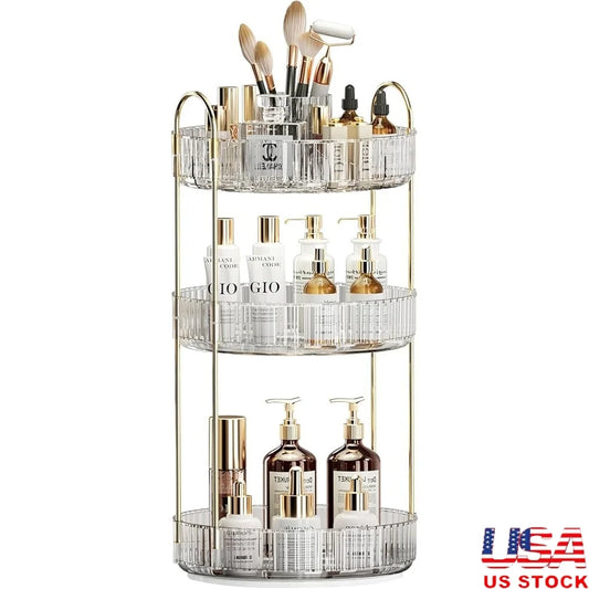 3 Tier 360° Rotating Makeup Organizer Large-Capacity Cosmetic Storage Skincare Holder Vanity Organizer Bathroom Storage Box