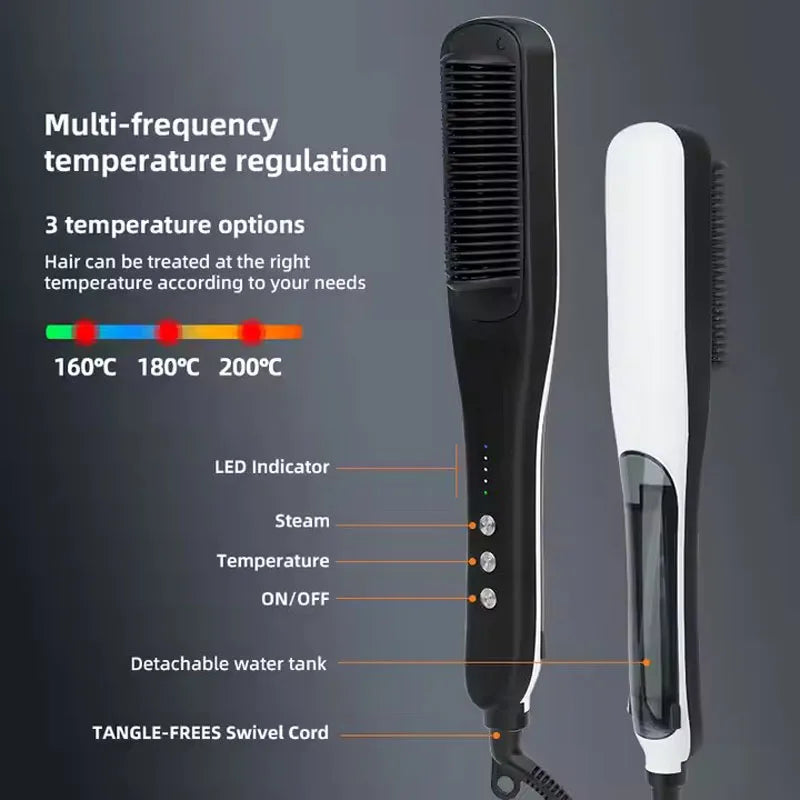 Professional Hair Straightener Steampod Hot Mist Steam Iron with Water Brush Anti-Scald Negative Ion Ceramic Comb Curling Hair