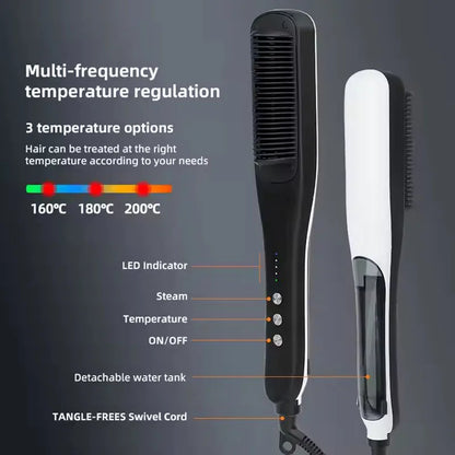 Professional Hair Straightener Steampod Hot Mist Steam Iron with Water Brush Anti-Scald Negative Ion Ceramic Comb Curling Hair