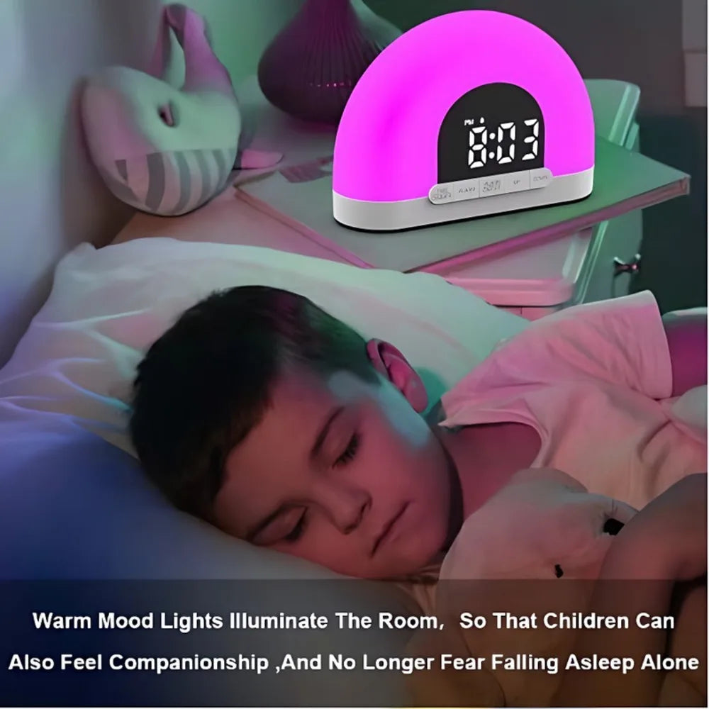 Fashion Color Night Sunrise Alarm Wake up Light with Touch Control Semicircle Dual Clock Europe White