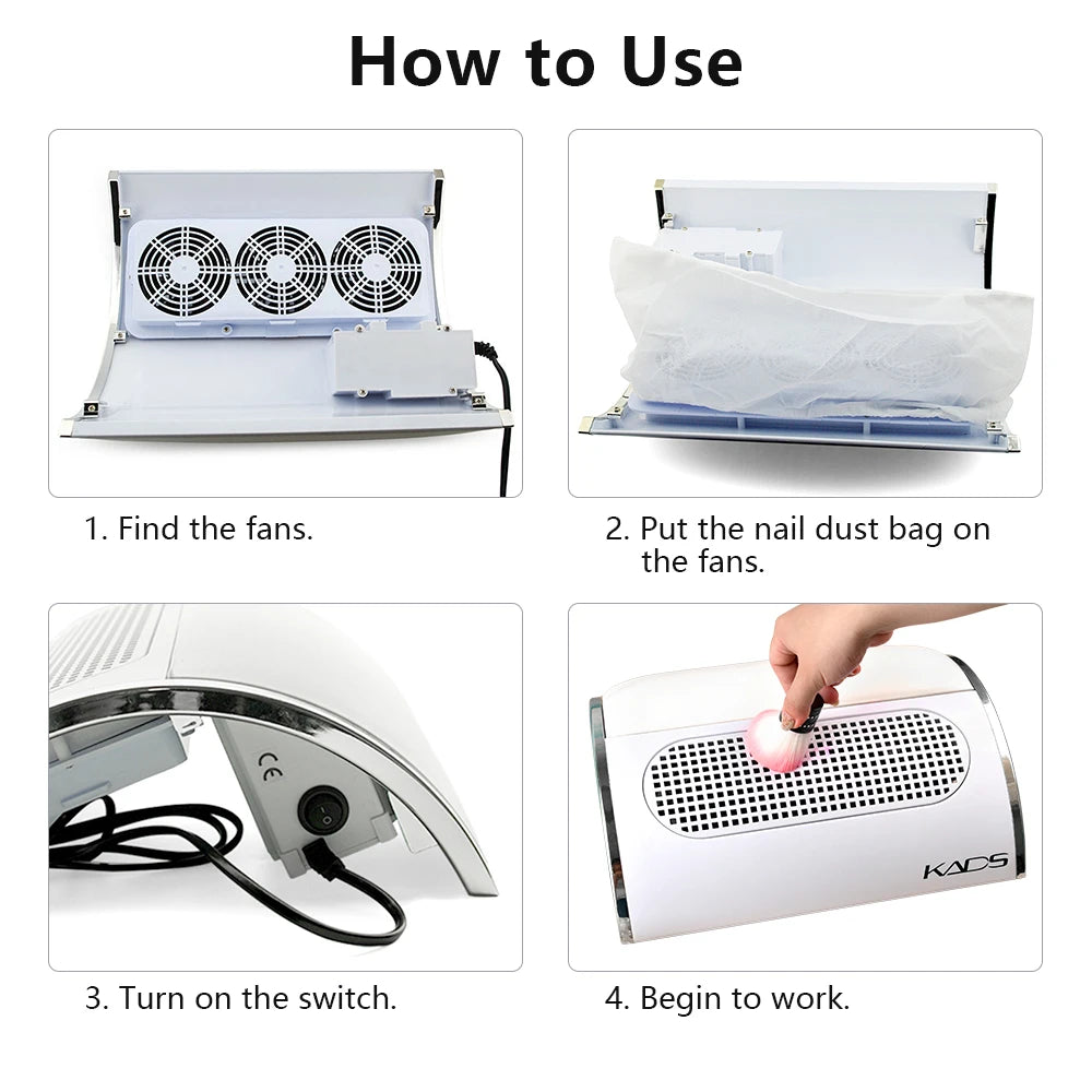 Nail Dust Collector Nail Art Dust Suction Collector Hand Rest Design Strong Nail Dust Vacuum with 2 Dust Collecting Bags