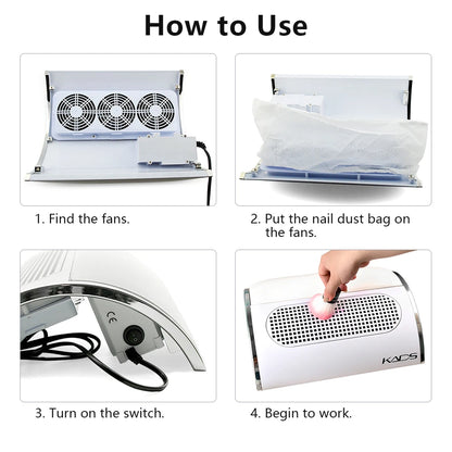 Nail Dust Collector Nail Art Dust Suction Collector Hand Rest Design Strong Nail Dust Vacuum with 2 Dust Collecting Bags