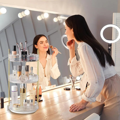 3 Tier 360° Rotating Makeup Organizer Large-Capacity Cosmetic Storage Skincare Holder Vanity Organizer Bathroom Storage Box