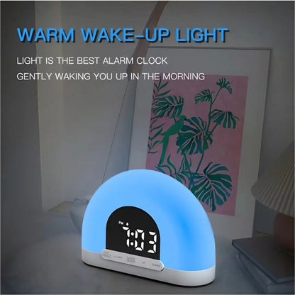 Fashion Color Night Sunrise Alarm Wake up Light with Touch Control Semicircle Dual Clock Europe White