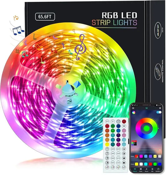65Ft Music Sync RGB LED Strip Lights with APP Remote Control 16 Million Colors Bluetooth Smart Lights for Bedroom Party Decor