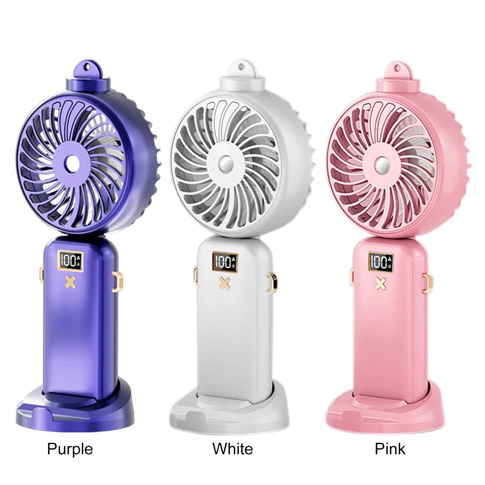 Folding Air Cooling Fan Spray Function 5W 5000Mah Smart Table Fan USB Charging Detachable Lanyard 5-Speed Mute for Summer Travel