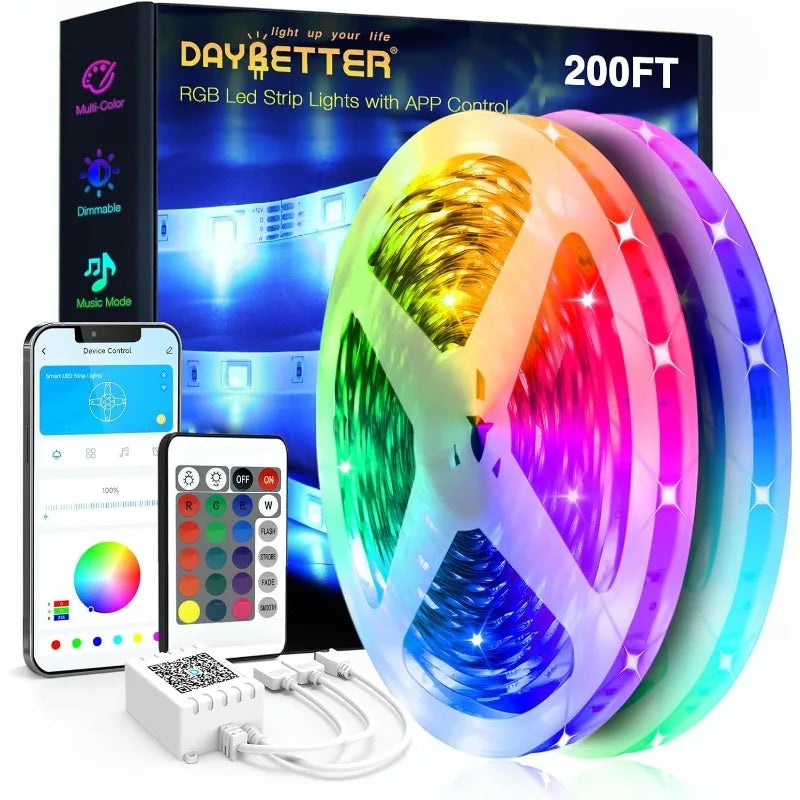 DAYBETTER Led Strip Lights 200 Ft (2 Rolls of 100 Ft) Ultra Long Smart Light Strips with App Voice Control Remote, RGB Music Syn