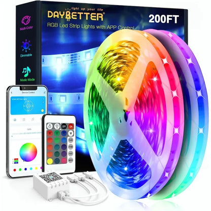 DAYBETTER Led Strip Lights 200 Ft (2 Rolls of 100 Ft) Ultra Long Smart Light Strips with App Voice Control Remote, RGB Music Syn