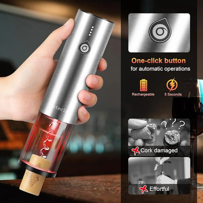 Electric Wine Opener Set Wooden Gift Box 2-In-1 Decanter Aerator Dispenser Vacuum Stopper Corkscrew Kitchen Accessories
