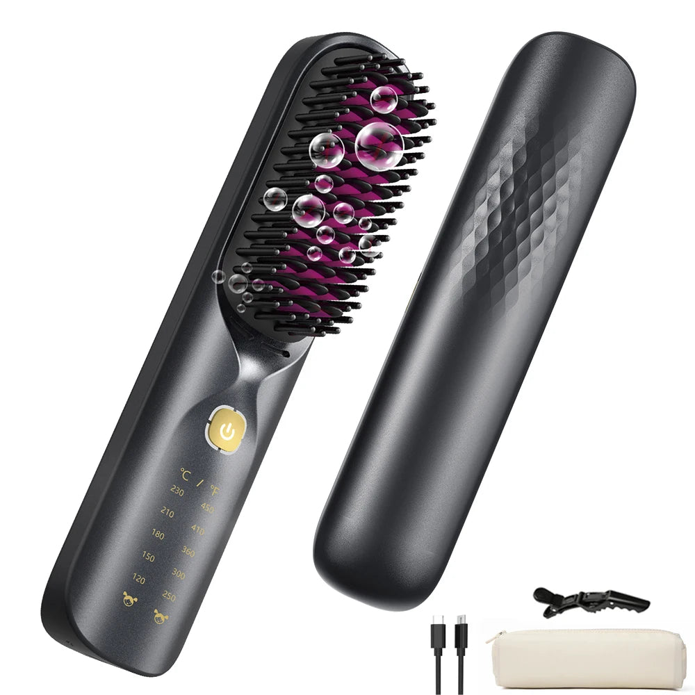 Cordless Hair Straightener Brush 450°F Adjustable Temp 30S Fast Heating 10000Mah Wireless Straightening Comb for Adult Kids