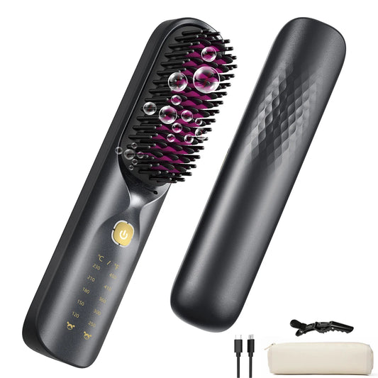 Cordless Hair Straightener Brush 450°F Adjustable Temp 30S Fast Heating 10000Mah Wireless Straightening Comb for Adult Kids