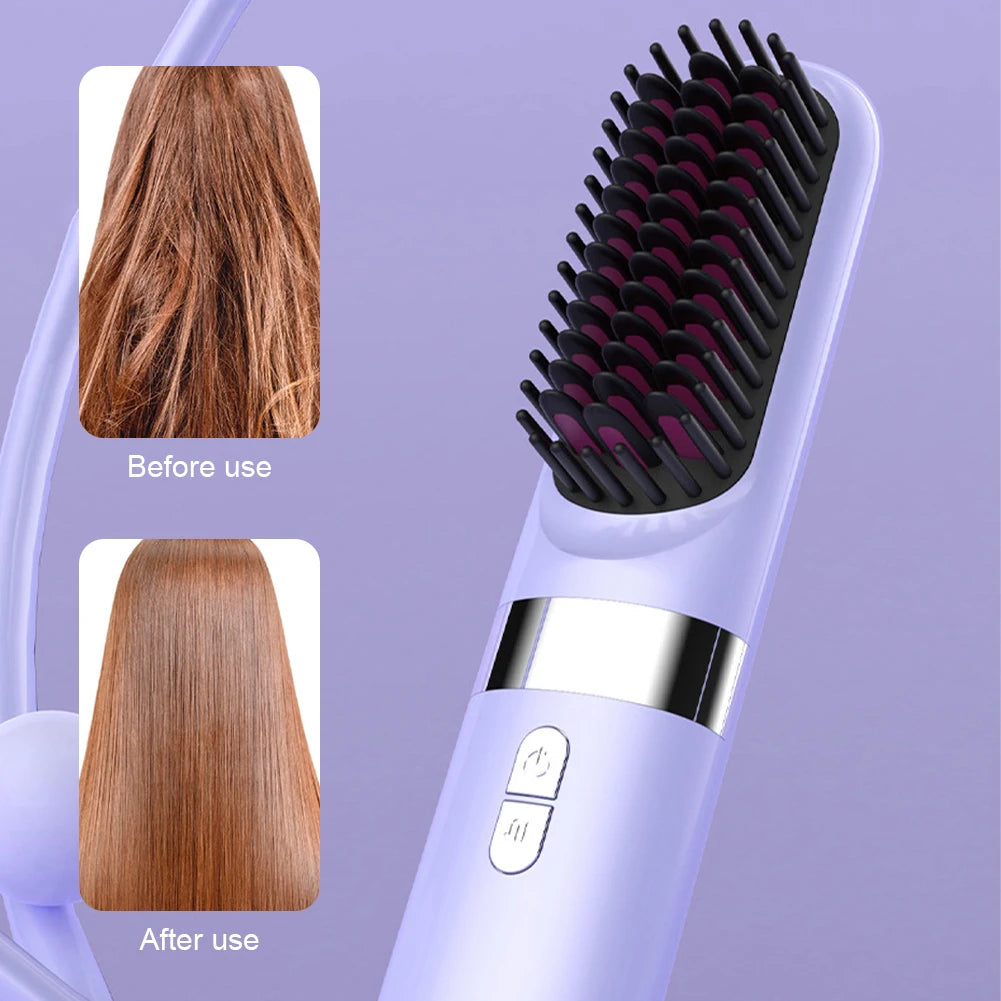 Wireless Hair Straightener Hot Comb Ceramic Heating Professional Electric Brush Smoot Hairstyle Iron Negative Ion Hair Care Comb