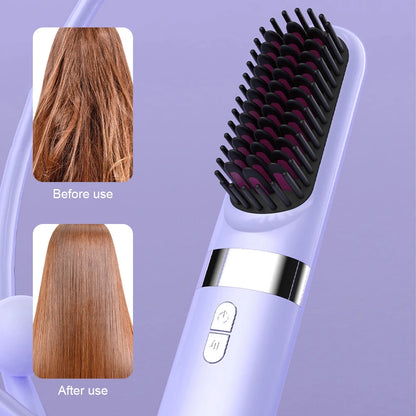 Wireless Hair Straightener Hot Comb Ceramic Heating Professional Electric Brush Smoot Hairstyle Iron Negative Ion Hair Care Comb