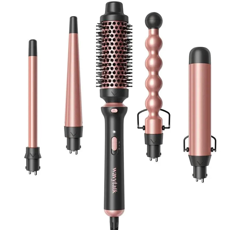 5-In-1 Ceramic Curling Iron Set - Fast Heating Wand (½" to 1¼" Barrels) with Thermal Brush & Dual Voltage Styling Tool