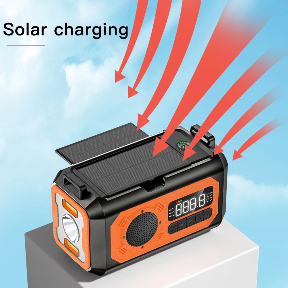 Emergency Weather Radio FM AM Hand Crank Solar Radio 2000/12000Mah Power Bank SOS Alarm with LED Flashlight for Camping Hiking