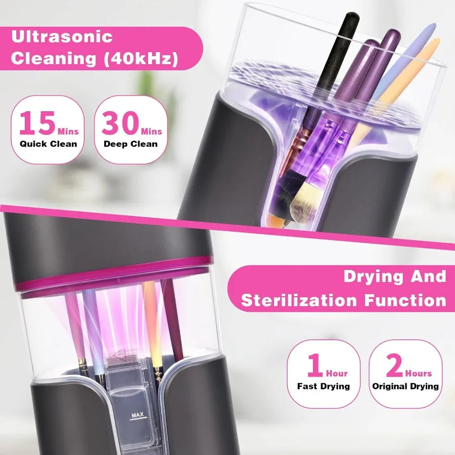 2 in 1 Electric Makeup Brush Cleaner Ultrasonic Cleaner Machine with 95 Hot Air Cycle Dryer Ultra Fast Effective Make up Brush