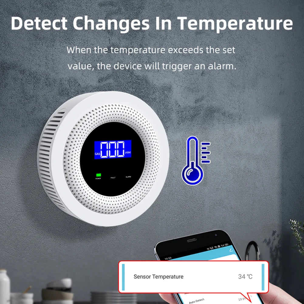 Tuya Gas Leak Sensor Multifunctional Home Gas Alarm Bluetooth-Compatible Smart Wifi Gas Leak Detector for LPG Gas Biogas Methane