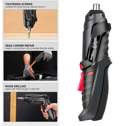 Compact 3.6V Cordless Electric Screwdriver Set with LED Light and Rotating Handle for Home Use and Easy Storage