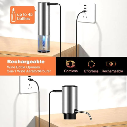 Electric Wine Opener Set Wooden Gift Box 2-In-1 Decanter Aerator Dispenser Vacuum Stopper Corkscrew Kitchen Accessories