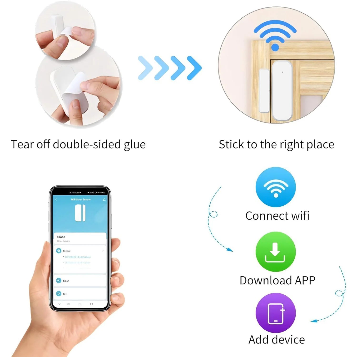 Smart Door and Window Sensor, 2.4G Wifi Door Sensor, Tuya/Smart Life Contact Sensors for Home Security & Smart Home Automation