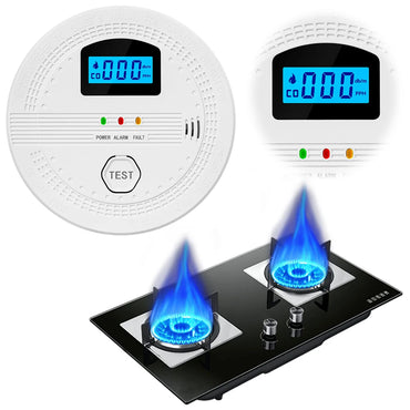 2-In-1 CO and Smoke Detector LCD Digital Display CO Gas Monitor Alarm Sound Warning & LED Indicator CO Sensor for Home Warehouse