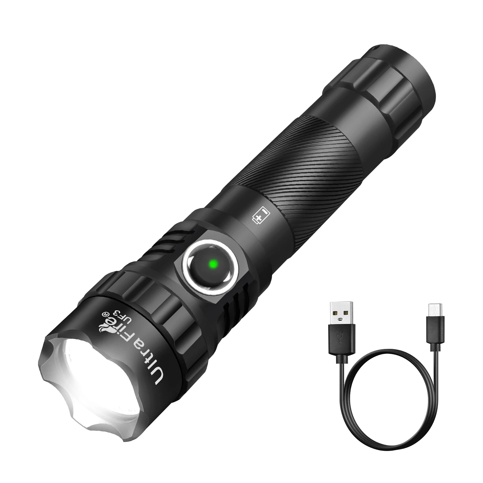 UF3 Tactical Flashlight 1200 Lumen USB Rechargeable Powerful Police Flashlight with Holster for Home Emergency Camping