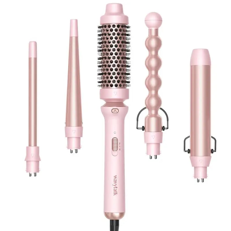 5-In-1 Ceramic Curling Iron Set - Fast Heating Wand (½" to 1¼" Barrels) with Thermal Brush & Dual Voltage Styling Tool