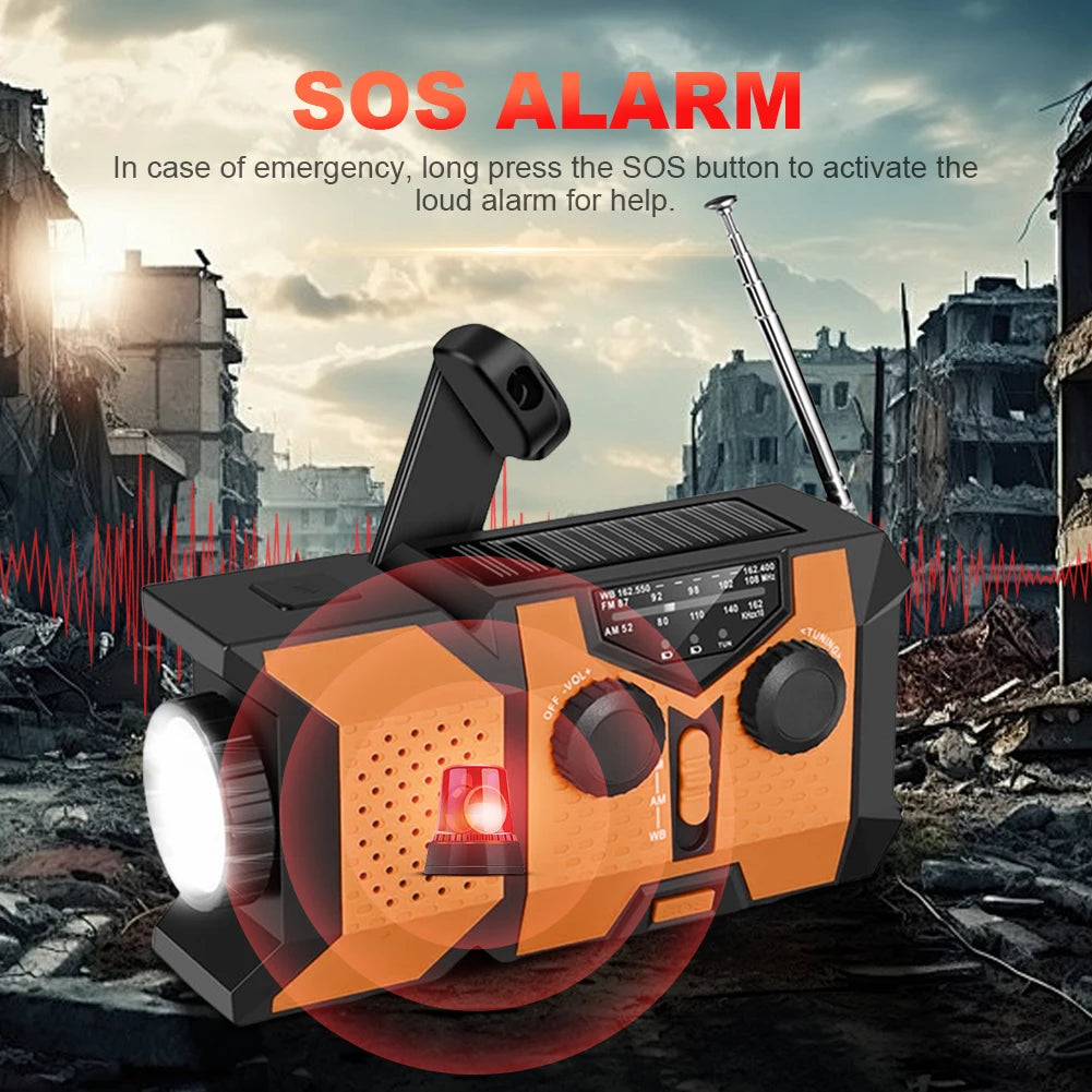 Hand Crank Emergency Radio AM/FM/WB Weather Radio with Power Bank SOS Flashlight Portable Radio for Indoor Outdoor Emergencies