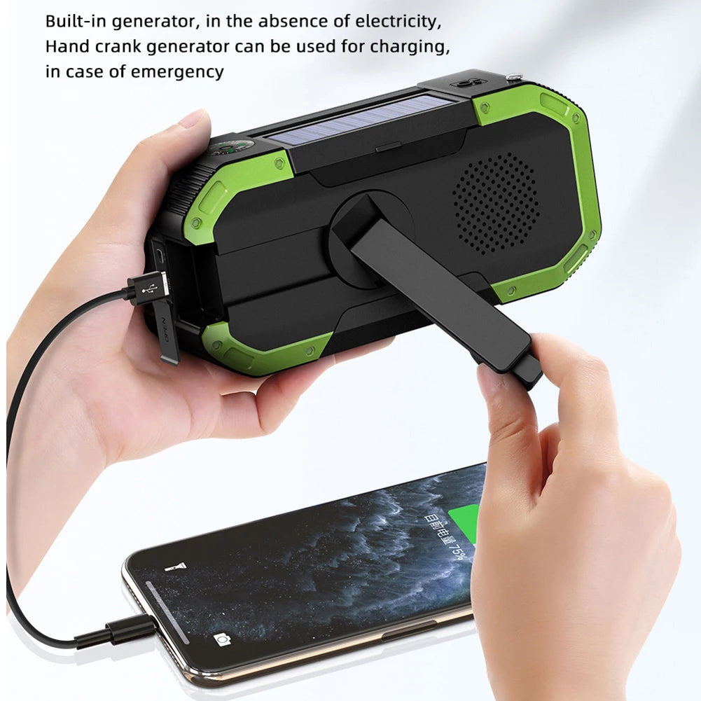 Solar Hand Crank Radio 5000Mah Power Bank Emergency Radio Bluetooth-Compatible SOS Alarm Super-Bright Flashlight for Outdoor
