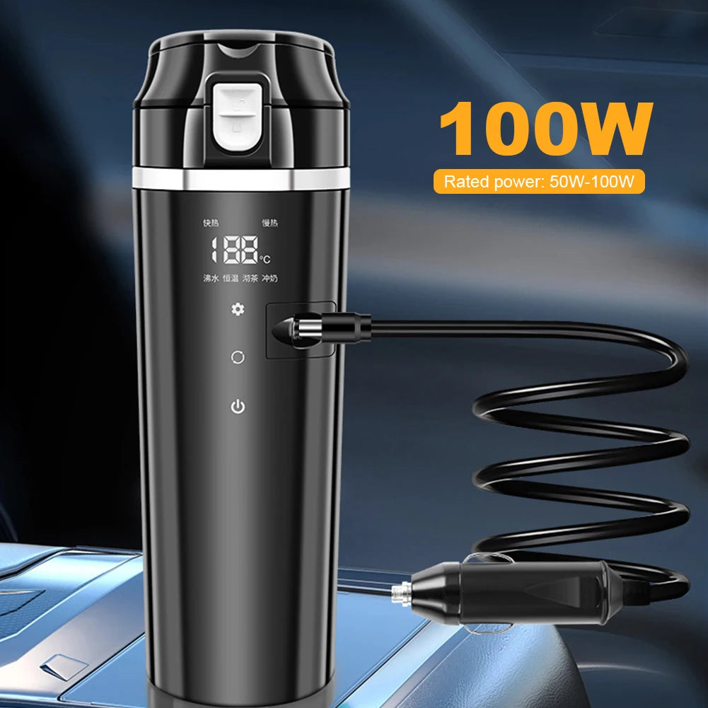 12V/24V Car Heated Smart Mug Smart Temperature Control Car Heating Cup Digital LCD Display Water Warmer Bottle 500ML Thermos Cup
