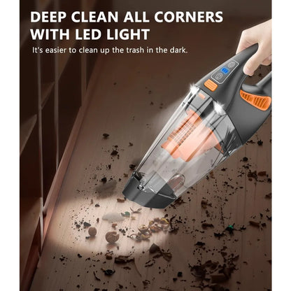 Handheld Vacuum Cordless, 18000Pa 160W Hand,30Min Car Vacuum Portable Cordless Rechargeable High Power Lightweight LED Light Fas