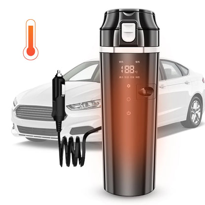 12V/24V Car Heating Cup Digital LCD Display Travel Coffee Mug Warmer Smart Temperature Control Thermos Cup Stainless Steel 500ML