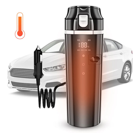 12V/24V Car Heating Cup Digital LCD Display Travel Coffee Mug Warmer Smart Temperature Control Thermos Cup Stainless Steel 500ML