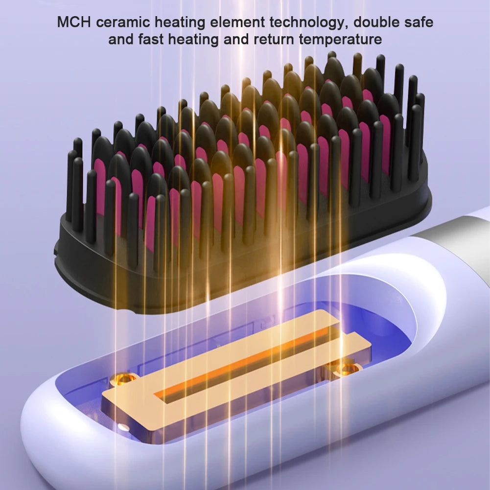 Wireless Hair Straightener Hot Comb Ceramic Heating Professional Electric Brush Smoot Hairstyle Iron Negative Ion Hair Care Comb