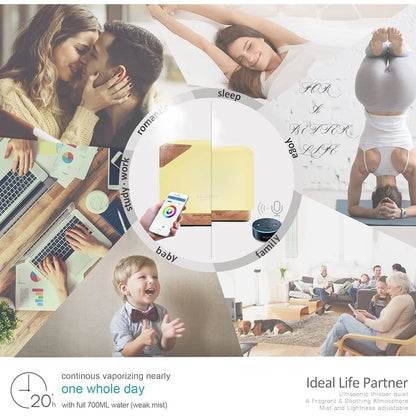 Smart Wifi Aromatherapy Diffuser Alexa Google Home Voice Control 700Ml Essential Oil Ultrasonic Humidifier App Scheduling 7 LED