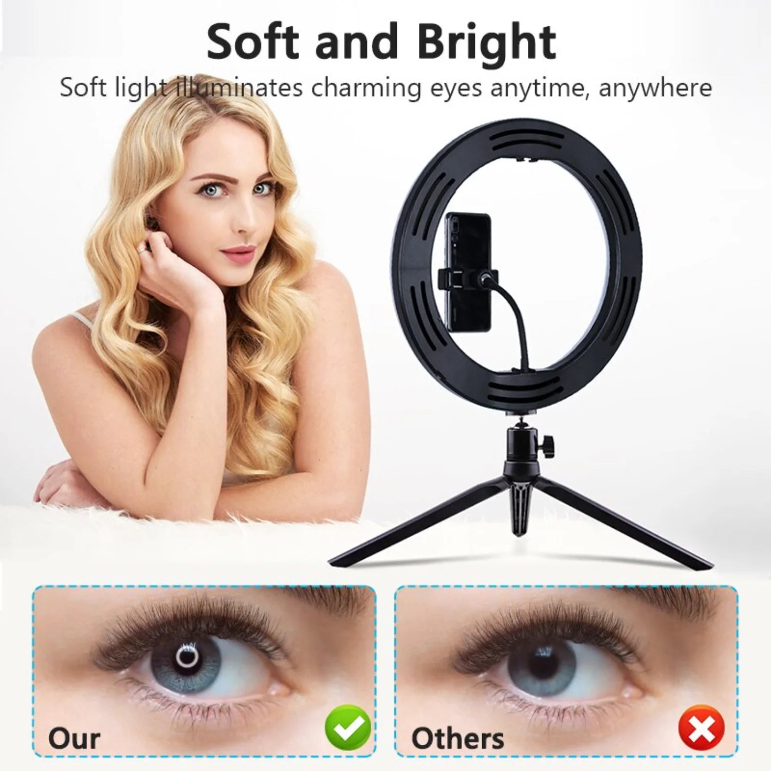 26Cm 10Inch Selfie Ring Light round Ring Lamp with Phone Holder Photography Fill Lighting with Tripod Youtube Live Video