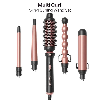 5-In-1 Ceramic Curling Iron Set - Fast Heating Wand (½" to 1¼" Barrels) with Thermal Brush & Dual Voltage Styling Tool