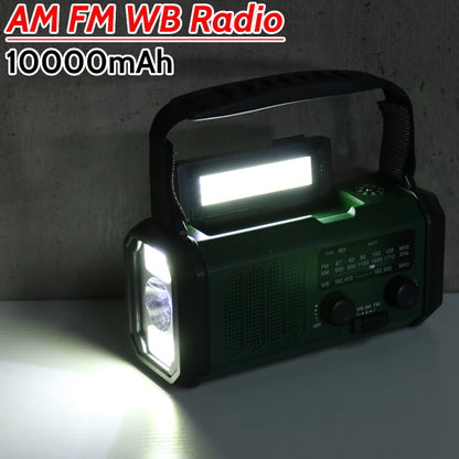 10000Mah Emergency Weather Radio AM/FM/WB Solar Radio LED Emergency Power Bank Flashlight Reading Lamp Type-C Charging SOS Alarm