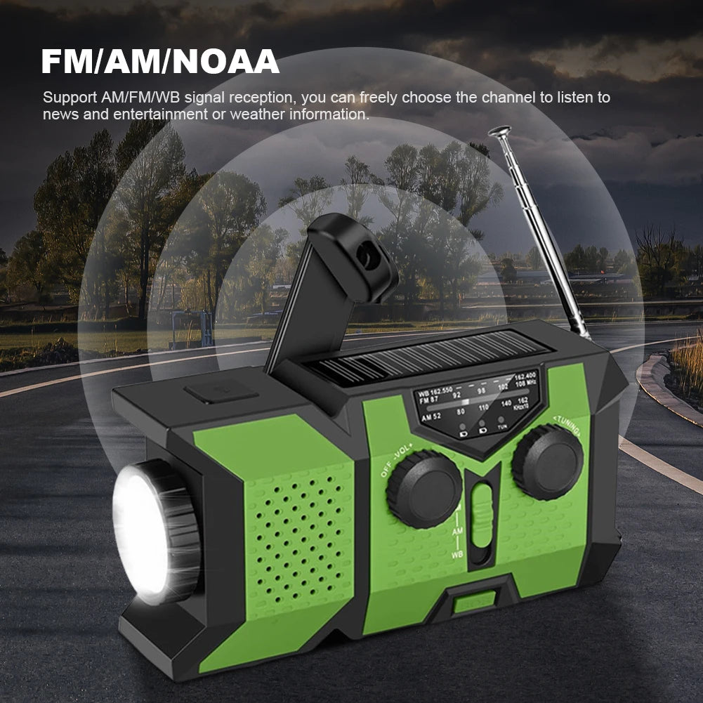 Hand Crank Emergency Radio AM/FM/WB Weather Radio with Power Bank SOS Flashlight Portable Radio for Indoor Outdoor Emergencies