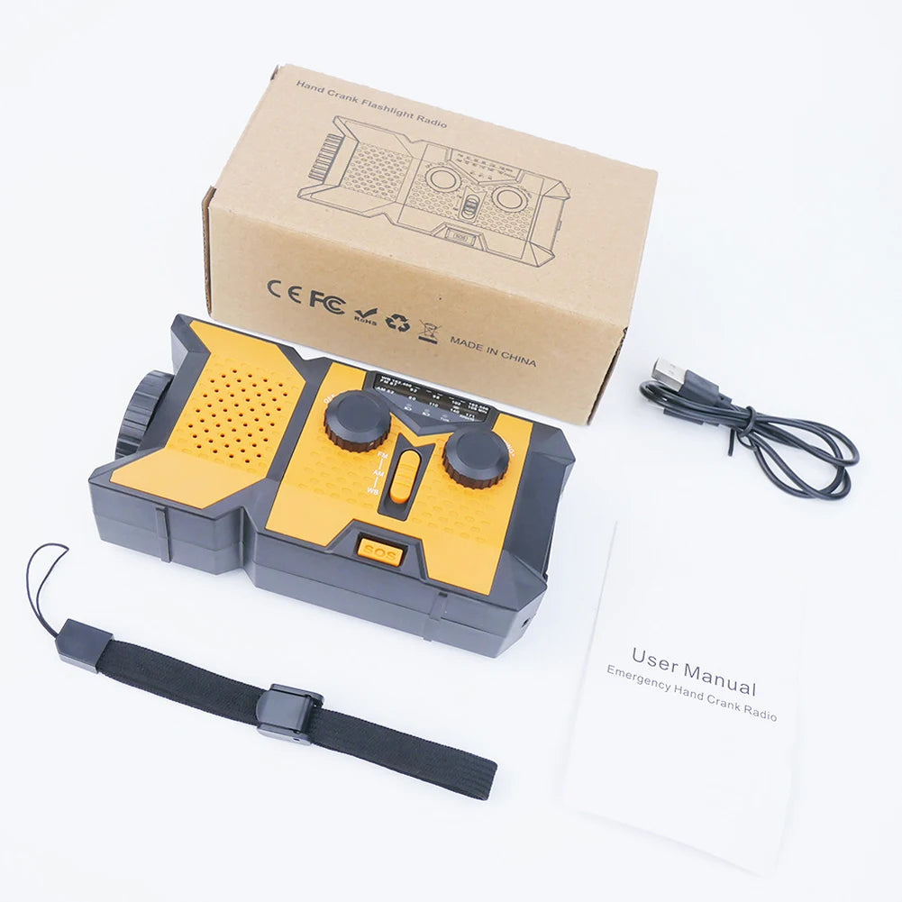 Hand Crank Emergency Radio AM/FM/WB Weather Radio with Power Bank SOS Flashlight Portable Radio for Indoor Outdoor Emergencies