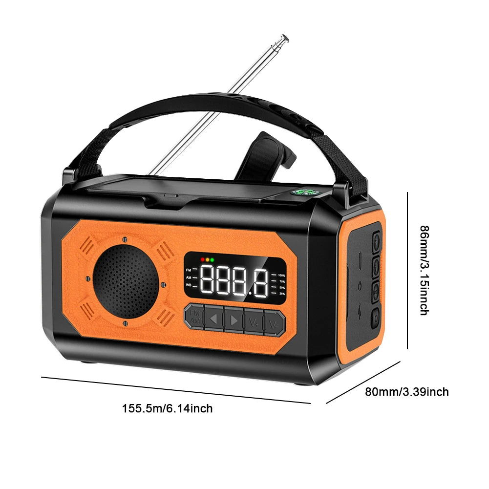 Emergency Weather Radio FM AM Hand Crank Solar Radio 2000/12000Mah Power Bank SOS Alarm with LED Flashlight for Camping Hiking