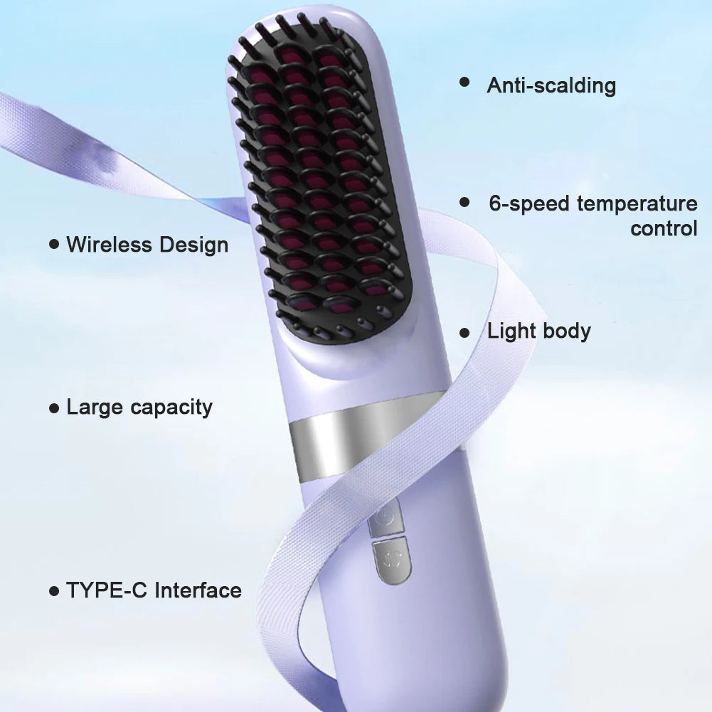 Wireless Hair Straightener Hot Comb Ceramic Heating Professional Electric Brush Smoot Hairstyle Iron Negative Ion Hair Care Comb
