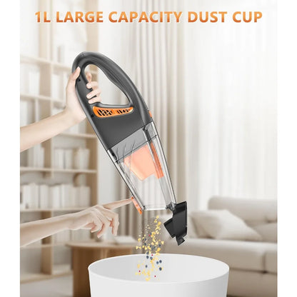Handheld Vacuum Cordless, 18000Pa 160W Hand,30Min Car Vacuum Portable Cordless Rechargeable High Power Lightweight LED Light Fas