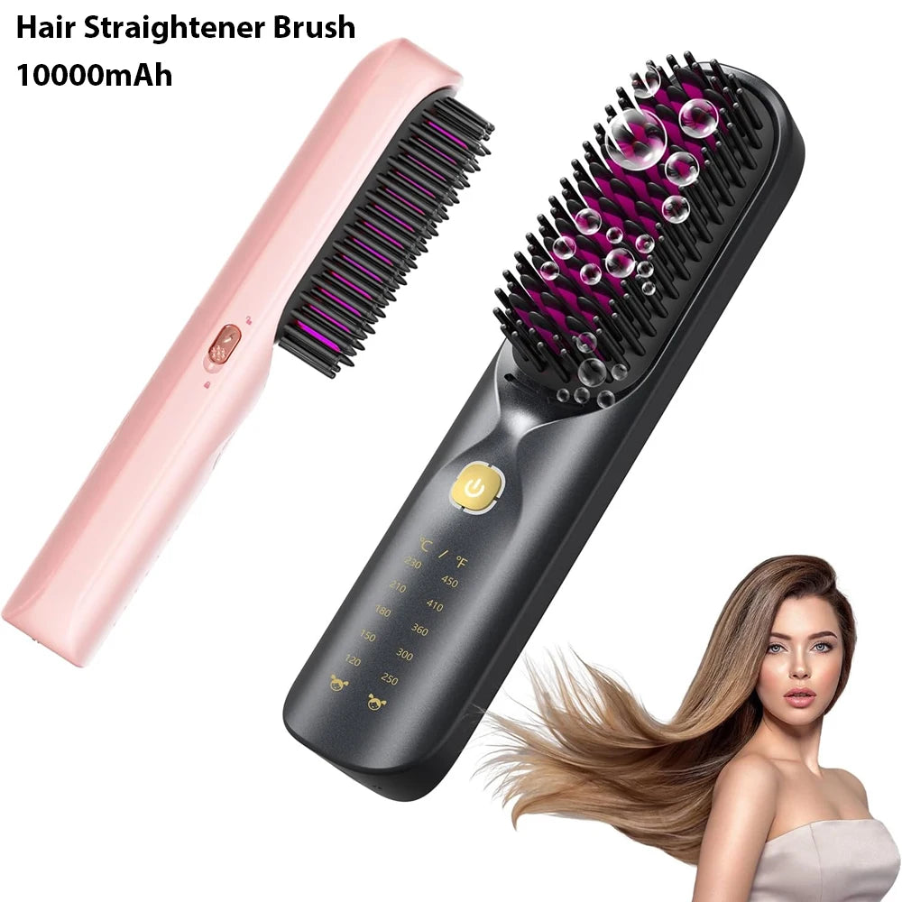 Cordless Hair Straightener Brush 450°F Adjustable Temp 30S Fast Heating 10000Mah Wireless Straightening Comb for Adult Kids